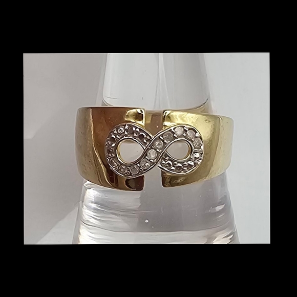 .DBJ ~ Gold Over Sterling Silver Cocktail Ring with Tiny Diamond Chips - Picture 1 of 3